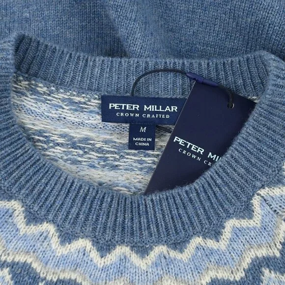 PETER MILLAR CROWN Blue Fair Isle BRUNHALL Wool Cashmere Sweater MEDIUM NWT